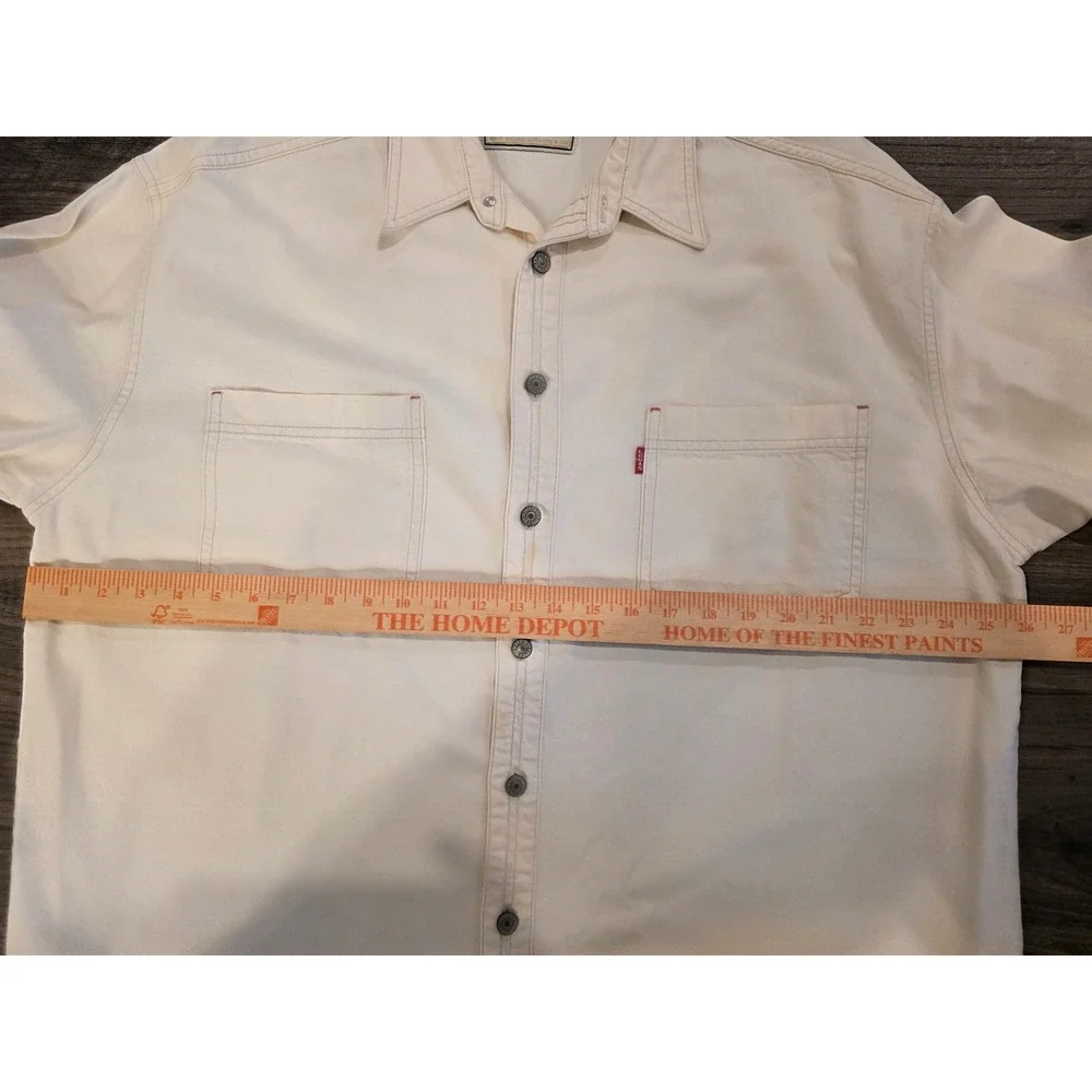 Men szXL Vintage 80s 90s Levis Red Tab Cream Denim Button Down Shirt 100% Cotton
